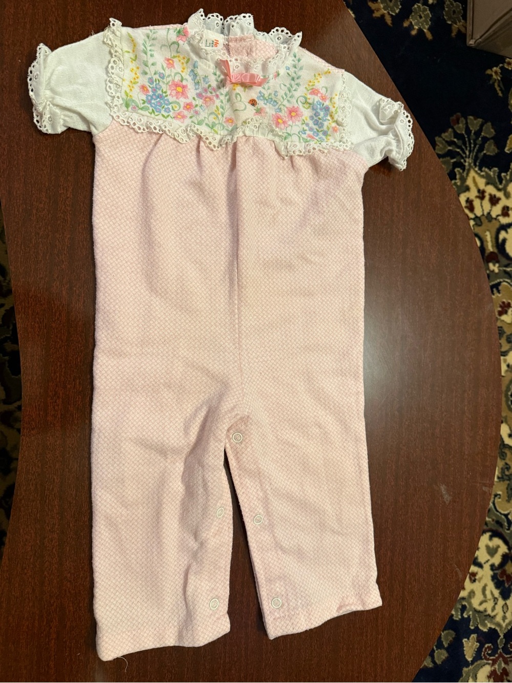 1970’s Health-Tex Pink Floral Lace Baby Romper